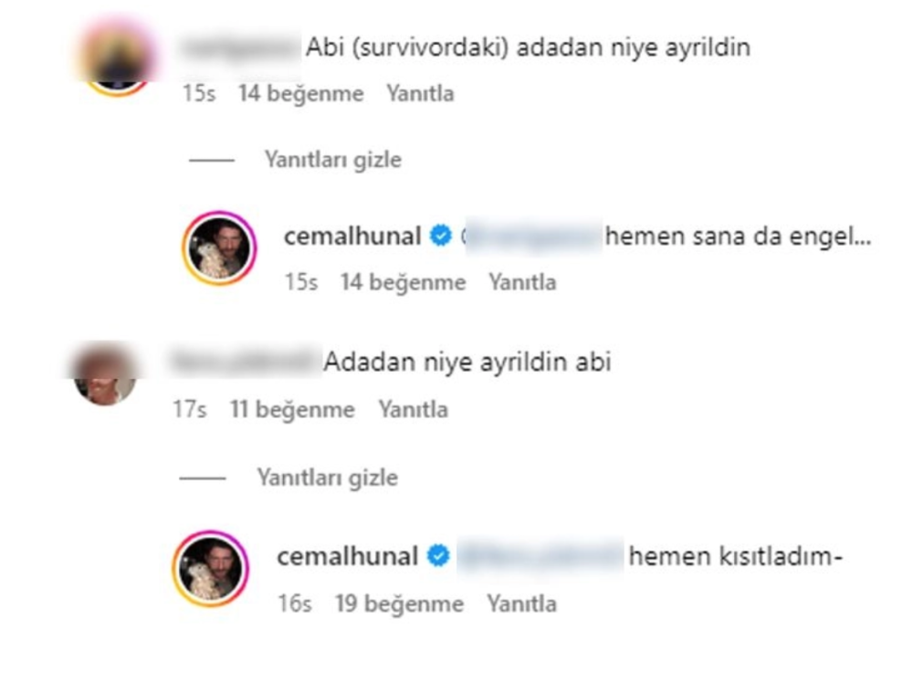 cemal hunal dan survivor sorularina tepki engelledi